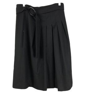 AKRIS Skirt Size 14 Pleated Lined Belted Zip Knee Length Wool Blend Black